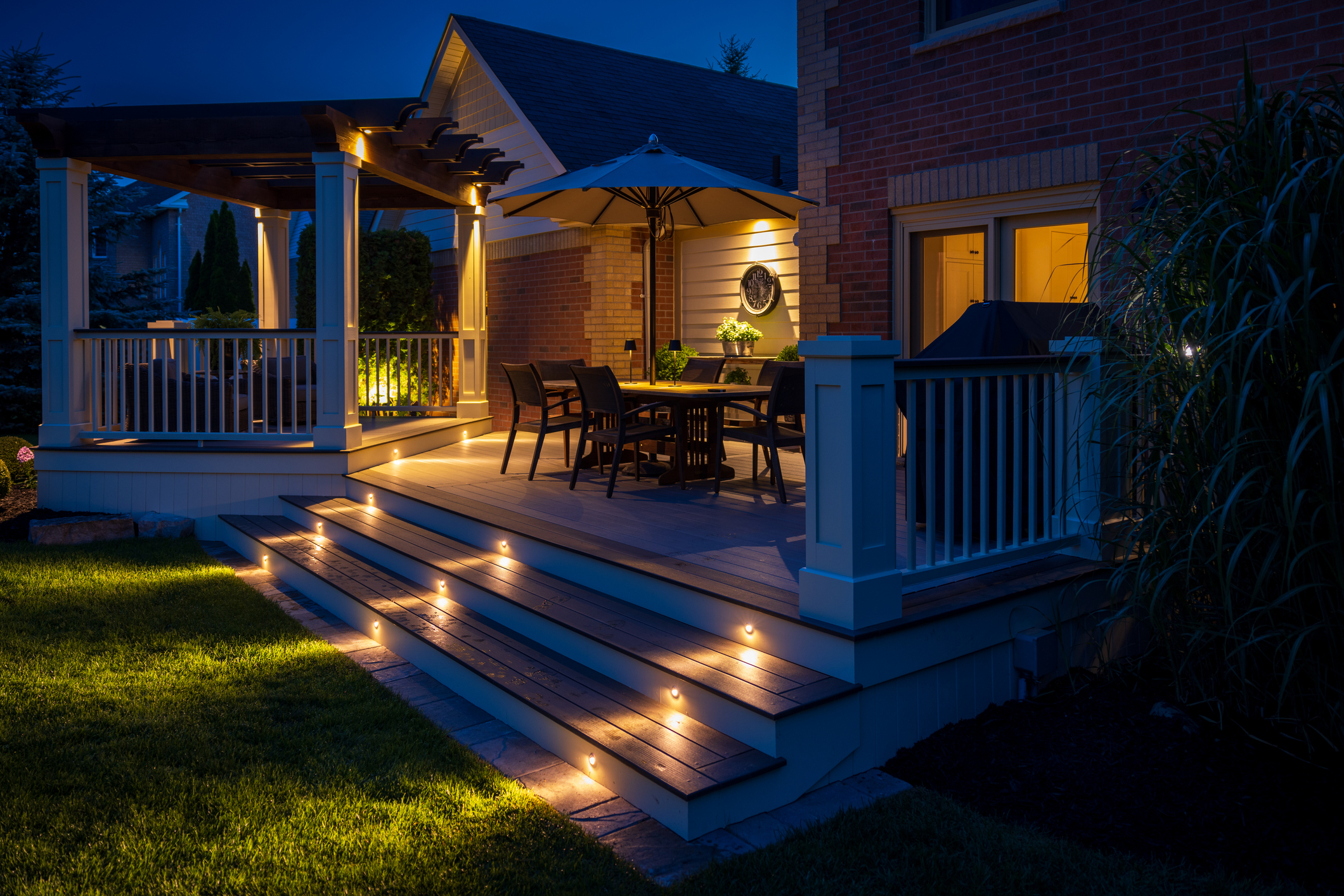 Beautiful residential deck at night