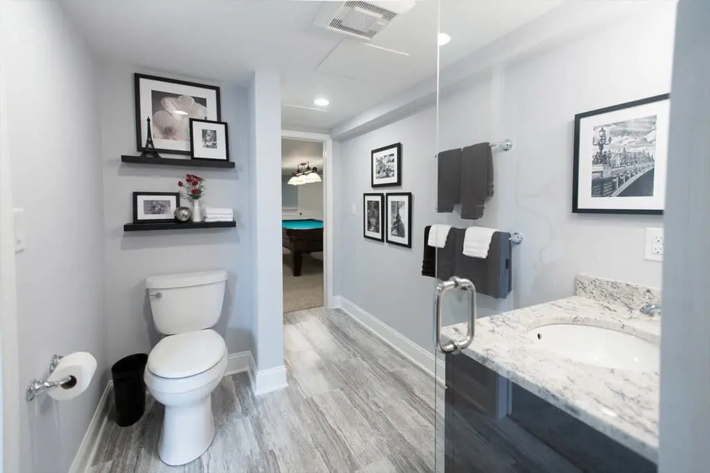 Bathroom addition in a basement remodel